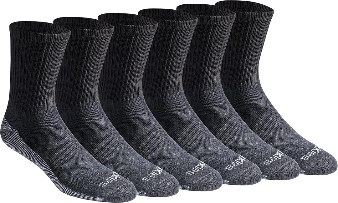 Dickies Men's Dri-Tech Mid-Crew Comfort Length Moisture Control Socks, (6, 12 Pairs), Comfort Length Black (6 Pairs), Large