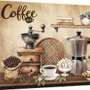 KREATIVE ARTS Coffee Bar Wall Art 16x24 Inch Kitchen Canvas Print Vintage Beans and Croissant Picture for Cafe Dining Room Coffee Station Rustic Home Decor