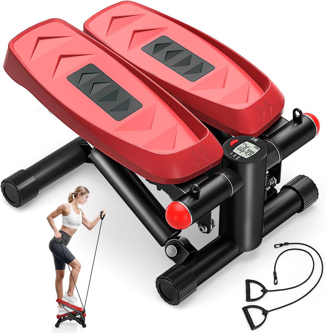 Steppers for Exercise, Adjustable Pedal Height Stair Steppers with Resistance Bands for Home Fitness, Mini Steppers with Max 350LBS Loading Bearing Portable Home Exercise Equipment