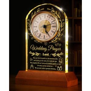 Crystal Clock Wedding Gifts for Couples 2026 with Wooden Light Base,Happy Anniversary Marriage Gift,Engagement Unique Gift for Newlywed Mr and Mrs