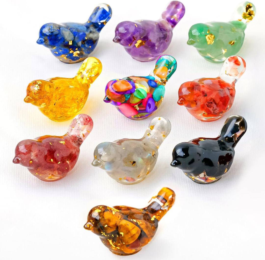 10PCS Crystal Bird Figurines Resin Animal Statues Decorative Gravel Birds Decor Animal Figurines for Home Decor Unique Bird for Teens