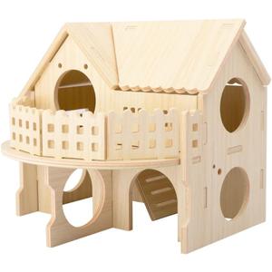 Hamster Forest Lookout Wood House Fun House Double-Decker Hut for Young Dwarf Gerbil Mouse Mice Rat Small Animals(Small Size Only for Small Hamster)