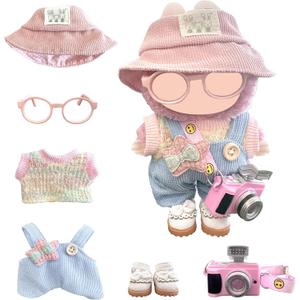 17cm Clothes Set(NO Doll)- Cute Clothes for Dress up Unique Style, Exquisite Luxury Designer Accessories Dolls Outfit 6 Piece Set(Sweater+Jumpsuit+Hat+Glasses+Camera+White Shoes)