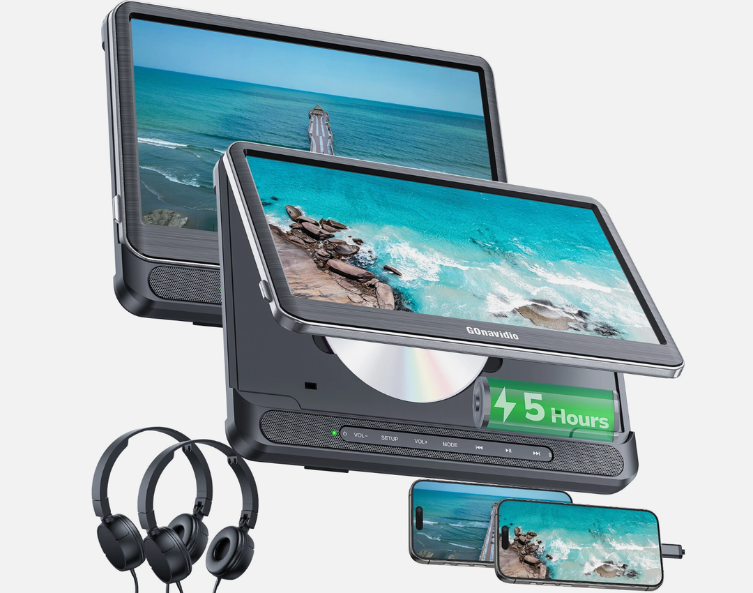 2 x 12" Full HD Screen Car Headrest DVD Player Monitor TV HDMI USB with Battery
