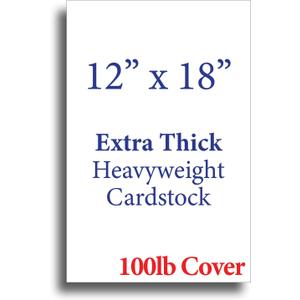 Extra Thick 12" x 18" Cardstock for Inkjet or Laser Printers - 100lb Cover 270 gsm Heavy Printer Paper - Matte Finish White - Great for Cards, Menu's, Posters, Covers (100 Sheet Pack)