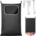 Hanging Laundry Hamper Bag - Over The Door Dirty Clothes Organizer with Wide Opening Design, Space Saving for Bathroom, Bedroom, Dorm, RV, Travel (Black)