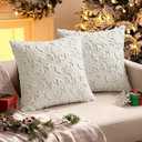MIULEE Christmas Snowflake Decorative Throw Pillow Covers Set of 2,Soft Fluffy Faux Wool Winter Holiday Couch Pillows for Farmhouse Boho Home Decor Sofa Bed Porch Living Room 18x18 Inch Cream White