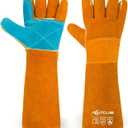 17.7In Cat Gloves, Animal Handling Gloves Bite Proof with Double Leather Pet Grooming for Cats & Dogs (Small)