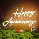 23x13 Inch Happy Anniversary Neon Sign Large USB Dimmable, Happy Anniversary Neon Light for Wall Decor, Banner Led Neon Signs for Wedding Birthday Anniversary Party, Warm White