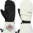 Winter Ski Mittens Men & Women Snow Warm Insulated Waterproof Windproof for Cold Weather and Snowboarding with Zipper Pocket (Medium, White)