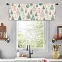 Yookeb Cute Christmas Pine Tree Kitchen Valance Curtains 54W x 18H Rod Pocket Winter Xmas Holiday Pink Sage Green Decor Bathroom Bedroom Living Room Window Door Drapes Treatment