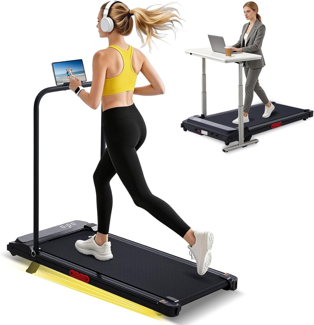 Walking Pad with Handle Bar, 2026 Upgrade Compact Portable Small Treadmill with Handles for Home Office Small, 3.0HP Electric Under Desk Mini Walking Pad Treadmill with Incline, 0.6-7.6MPH, 350LBS