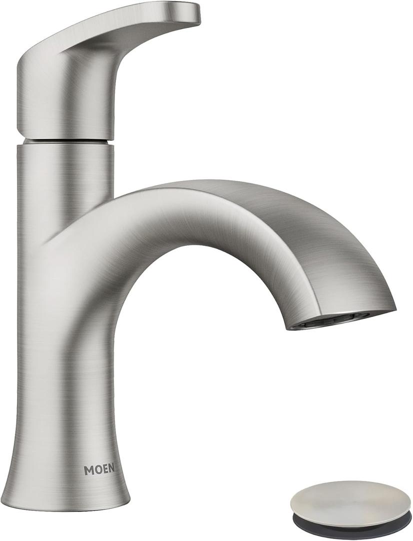 Moen Karis Spot Resist Brushed Nickel One-Handle Single Hole Bathroom Sink Faucet with Optional Deck Plate, 84346SRN