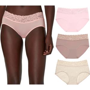 Maidenform womens Hipster Underwear, Stretch Lace Panties for Women, 3-pack (Medium, Ballerina Slipper/Evening Blush/Beige Bisque Lace)