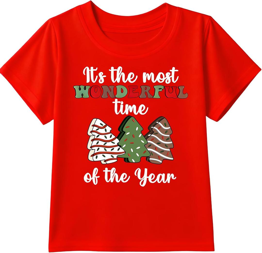 Boys Girls Christmas Shirt Kids Christmas Tree T-Shirts Funny Toddler Xmas Holiday Short Sleeve Tees 2025 (3-10 Years) (Red)