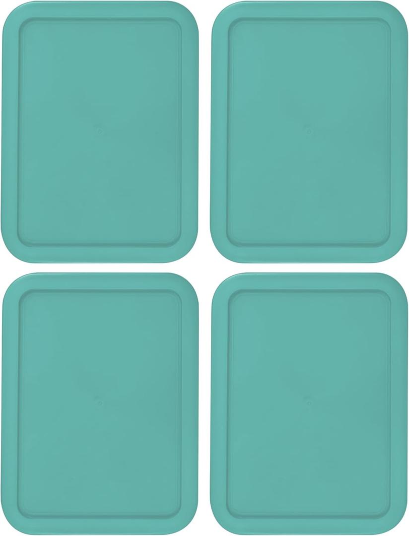 Replacement Lids fits Pyrex 3-Cup Glass Food Storage Container Bowls, (7.75 x 5.75-Inch) Plastic Rectangle Lids Covers for Pyrex 7210-PC, Airtight & Leakproof (4-Pack, Turquoise) 