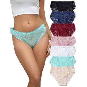 everjoys Lace Panties for Women, Full Sexy Coverage Hipster Underwear, Soft Breathable Briefs, 7-Pack, (L)