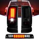 LED Tail Light + 3rd Brake Light Kit for Dodge Ram 1500 1994-2001, for Dodge Ram 2500 3500 1994-2002, Rear Brake Cargo Lamp Taillight Assembly, Black Housing Smoke Lens