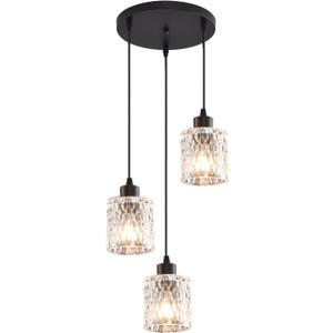 3 Lights Industrial Pendant Light with Glass Shade Matte Black Pendant Lighting Adjustable Industrial Retro Style Hanging Light,Kitchen Island Farmhouse Pendant Lights Fixtures for Kitchen,Farmhouse