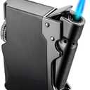 Black Torch Lighter - Refillable Butane, Windproof, Blue Flame, Unique for Men, Kitchen Barbecue