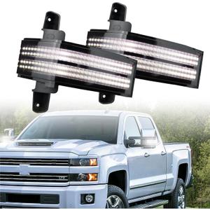 LED Rear Side Mirror Light DRL Amber Sequential Turn Signal Lamp Feature Kit for 2014-2019 Chevy Silverado GMC Sierra 1500-3500HD Pickup Truck,Full LED Side Marker Mirror Lamp,2pc (14-18)