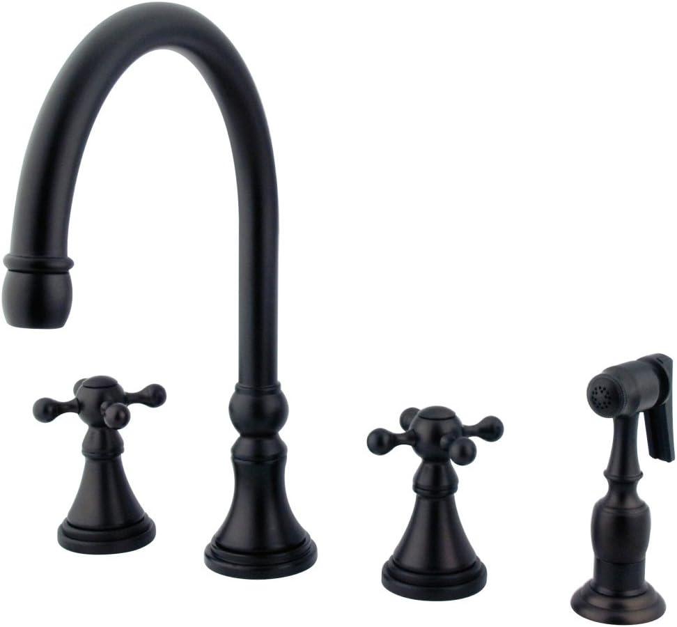 Kingston Brass KS2795KXBS Two-Handle 4-Hole Deck Mount Widespread Kitchen Faucet with Brass Sprayer in Oil Rubbed Bronze