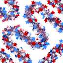 66FT 4th of July Patriotic Tinsel Garland, Red White Blue Star Tinsel Garlands Patriotic Ornaments for Independence Day Memorial Day Indoor Outdoor Home Party Decor