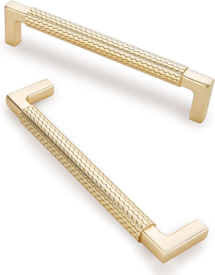 GOFFIDECO 10 Pack 5 inch(128mm) Brushed Gold Cabinet Pulls Knurled Cabinet Handles Cupboard Handles Kitchen Cabinet Hardware for Cupboard Drawer Pulls
