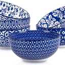 Selamica Ceramic 12 OZ Dessert Bowls Set, Ice Cream Bowls, 4.7 Inch Small Bowls for Snack, Side Dishes, Rice, Microwave Dishwasher Safe, Set of 6, Vintage Blue