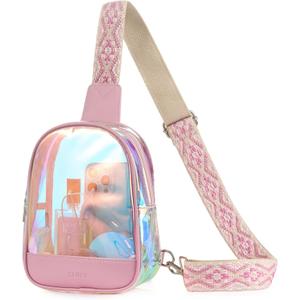 CLUCI Clear Bag for Stadium Events, Clear Crossbody Bag, Transparent Purses (Red Transparent With Pink)