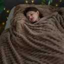 NEWCOSPLAY Super Soft Queen Blanket Taupe Premium Silky Flannel Fleece 3D Ribbed Jacquard Lightweight Bed Blanket All Season Use (Taupe Ribbed, Queen(90"x90"))