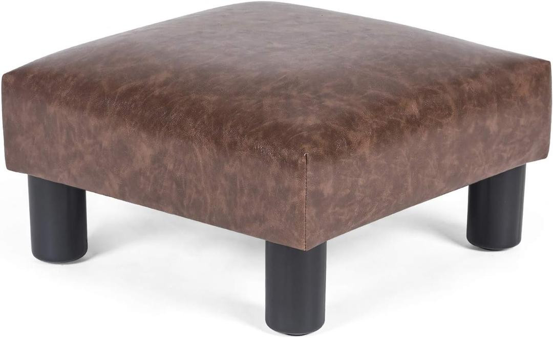 Joveco Small Footstool Ottoman Upholstered PU Leather Square Footrest Ottomans Small Foot Rest for Desk Couch Living Room Bedroom Office (Brown), 15.7"D x 15.7"W x 8"H