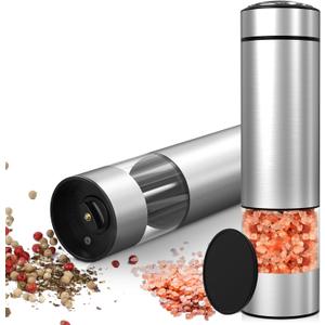 innhom Electric Salt and Pepper Grinder Set Battery Operated Stainless Steel Salt Grinder Pepper Mill Automatic Salt and Pepper Grinder Set with Adjustable Coarseness