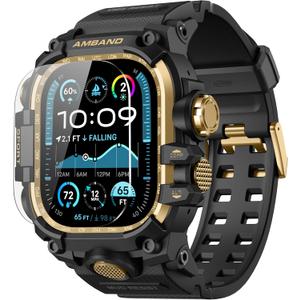 amBand Rugged Case with Band for Apple Watch Ultra 3/2/1 49mm, M3 Military Grade Shockproof Cover, Includes Screen Protector Kit, Tactical Band for Men - Compatible with iWatch Ultra, Black Gold amBand Rugged Case with Band for Apple Watch Ultra 3/2/1 49mm, M3 Military Grade Shockproof Cover, Includes Screen Protector Kit, Tactical Band for Men - Compatible with iWatch Ultra, Black Gold