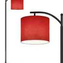 Modern Arc Floor Lamp with Dimmer Mid Century Abstract red Brushed Texture Cement Concrete Metal Standing Lamp with Linen Shade Footswitch for Living Room Bedroom Office