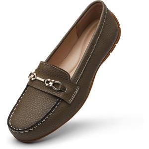 Women's Comfortable & Lightweight Leather Loafers Slip-Ons Driving Mocs Walking Shoes Cute Business Casual Dress Shoes Work Flats for Women (9.5, Khaki)