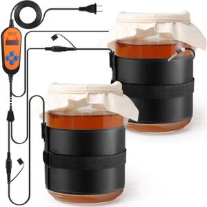 2 Pack Kombucha Heating Pad with 2 in 1 Plug, Kombucha Heating Wrap with Digital Temperature Control & Timing Function Fermentation Heating Pad for Home Brewing 1-3 Gallons Fermenter Vessels