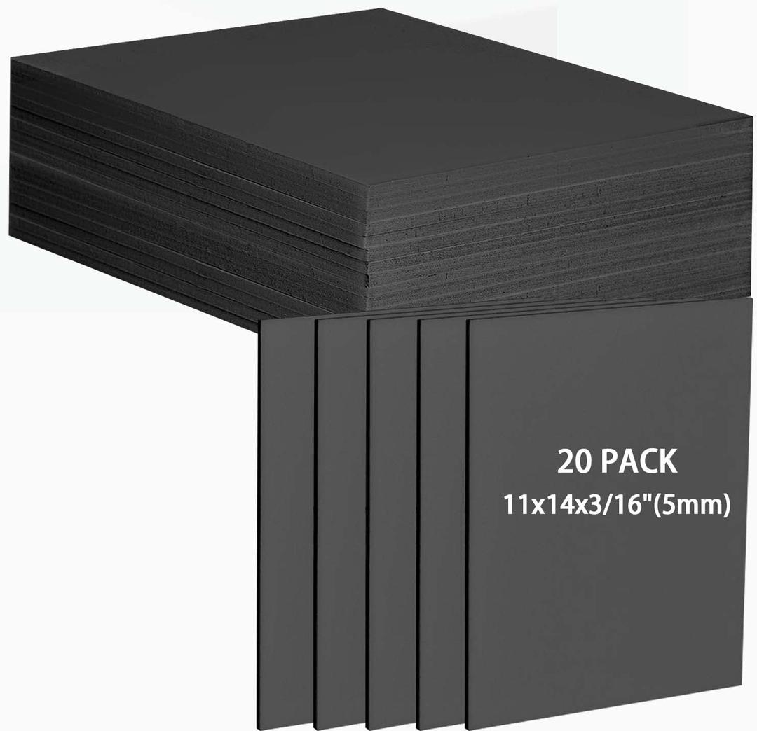 20 Pcs Black Foam Board 14 x 11 inch Foam Core Board Black Poster Board 3/16" Thick Foam Backing Boards for Crafts Poster Making Art Presentations