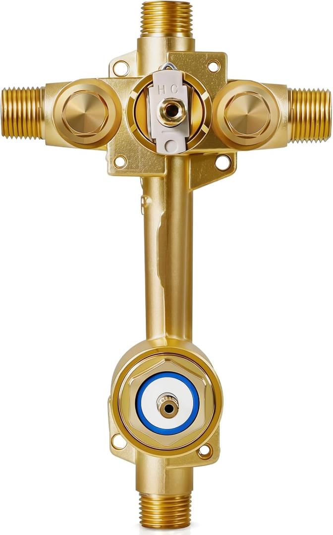 2551 Pressure Balancing Valve, Shower Diverter with Built-In 3-Function Transfer, Compatible with Posi-Temp Trim Valve, 1/2 CC/IPS Connections, Brass 4-Port for Bathtub and Shower