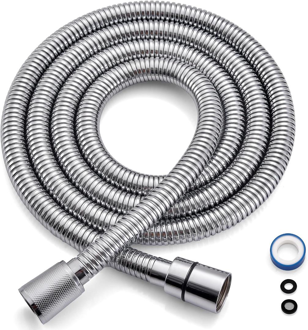 G-Promise 70 Inch Stainless Steel Long Shower Hose, Flexible and Tangle-Free, for Shower and Pet Shower, Clean Bathroom Corners(Chrome)
