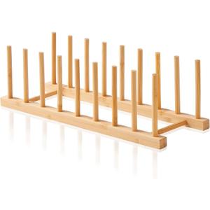 Bamboo Dish Dying Rack - Pot Lid Plate Organizer Holder for Cabinet - Cutting Board Organizer-Plate Rack for Dish, Pot Lid, Bowl, Cup, Cutting Board (Bamboo-set of 1)