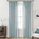 Dusty Blue Pinch Pleated 84 inch Long Linen Curtains 2 Panels Set for Living Room Track System Curtains Neutral Modern Elegant Light Filtering Semi Sheer Linen Blend Pinch Pleat Drapes 84 Length