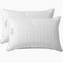 Martha Stewart Medium Soft Feather Down 100% Cotton 500 Thread Count Damask Stripe Embroidered Queen Size Set of 2 (White)
