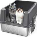 XL Stainless Steel Litter Box with Lid, 28" L x 20" W x 14" H Extra Large Cat Litter Box, Enclosure Metal Cat Litter Pan with High Side, Non-Stick, Anti-Leakage, Easy Clean for Big and Multiple Cats