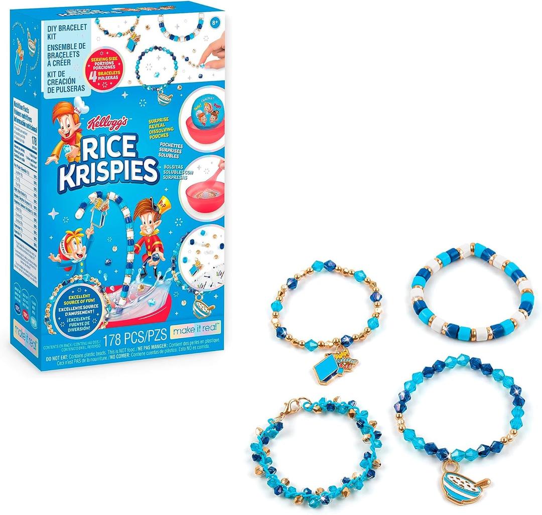 Make It Real: Kellogg's Cerealsly Cute - Rice Krispies - DIY Bracelet Kit, 178 pcs, Snap-Crackle-Pop Charms, Create 4 Cereal Themed Bracelets, Tweens, Girls & Kids Ages 8+ Make It Real: Kellogg's Cerealsly Cute - Rice Krispies - DIY Bracelet Kit, 178 pcs, Snap-Crackle-Pop Charms, Create 4 Cereal Themed Bracelets, Tweens, Girls & Kids Ages 8+