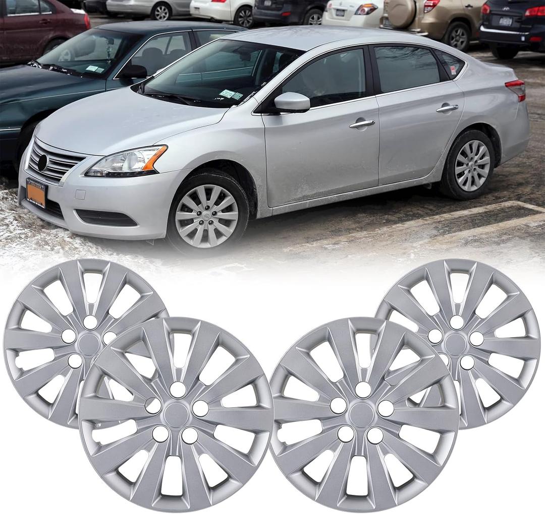16 inch Hubcaps Fits for 2013-2019 Nissan Sentra & 2011-2025 Nissan Leaf (Set of 4), Wheel Covers for 13-19 Sentra,11-25 Leaf Models Wheel Rim Hubcap Replacement - Silver