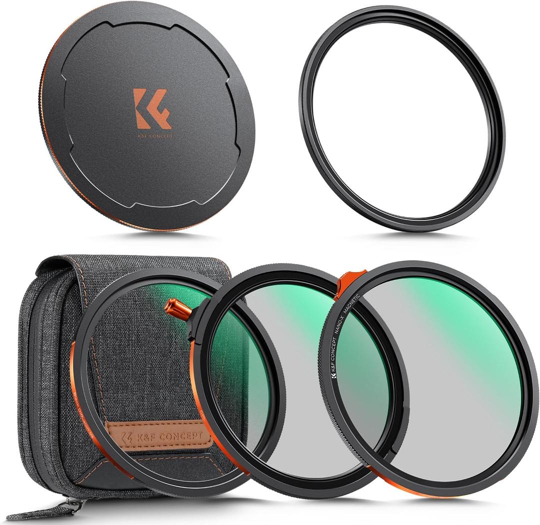 K&F CONCEPT 77mm Magnetic 1s Swap 5-Pack: CPL + VND2-32 + Black Diffusion 1/4 + Magnetic Basic Ring + Lens Cap Kit with Storage Case, 28 Multi-Layer Coating for Camera Lens (Nano-X Series)