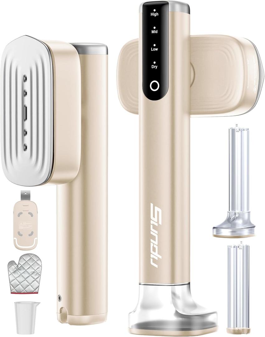 Travel Steamer for Clothes,Sundu Portable Handheld Garment Steamer,15s Fast Heat-up,2 Water Tanks (180 ml&100 ml),Steamer Ironing Gloves,45 Minutes of Continuous Ironing for Home,Travel(Pale Gold)