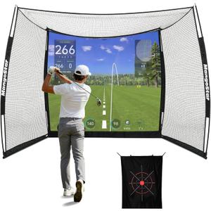 MangoStar Golf Net, 11x8ft Golf Simulators Hitting Net with High-Density Impact Screen and Target Cloth, Heavy Duty Practice Cage for Swing Driving, Home Backyard Garage Indoor Outdoor Use, X-Large