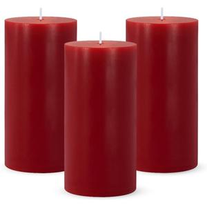 3 Packs 2.8x6 Inch Red Pillar Candles, Unscented Dripless Long Burning Colored Cylinder Candles for Home, Wedding, Party, Dinner Table Emergency Power Outage